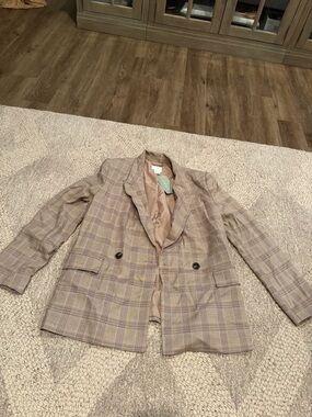 H&M Plaid Blazer Jacket in Taupe and Brown